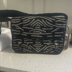 Chic Black and Silver Beaded Clutch
